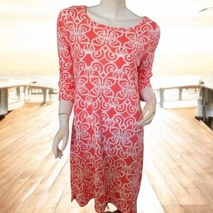 Vineyard Vines bright pink floral shell scroll lounge dress M